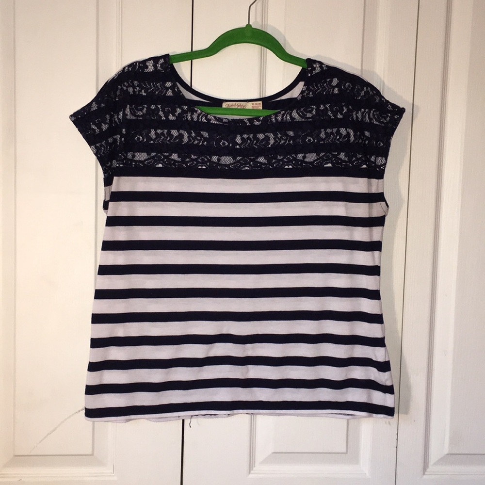 Navy blue striped top with lace